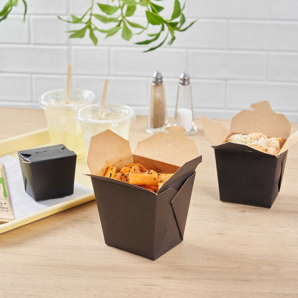Bio Tek 26 oz Square Black Paper Noodle Take Out Container - 4" x 3 1/2" x 4" - 25 count box
