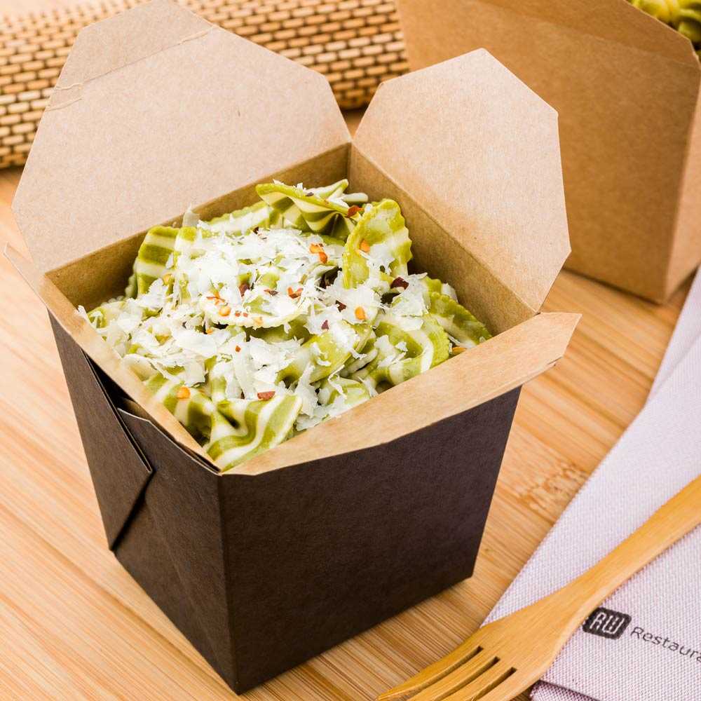 Bio Tek 26 oz Square Black Paper Noodle Take Out Container - 4" x 3 1/2" x 4" - 200 count box