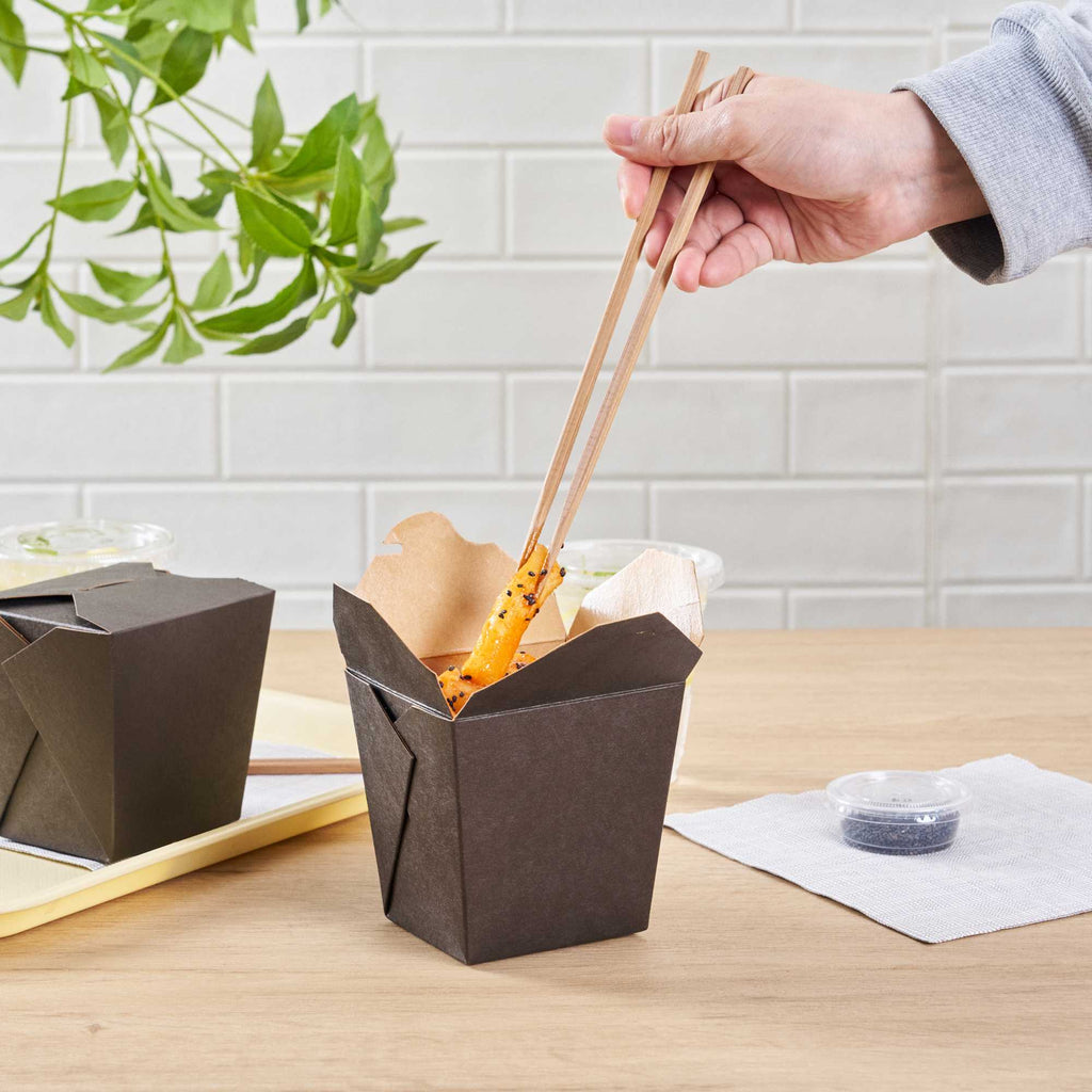 Bio Tek 26 oz Square Black Paper Noodle Take Out Container - 4" x 3 1/2" x 4" - 50 count box