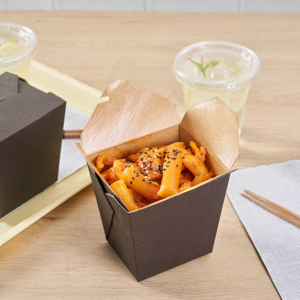 Bio Tek 26 oz Square Black Paper Noodle Take Out Container - 4" x 3 1/2" x 4" - 50 count box