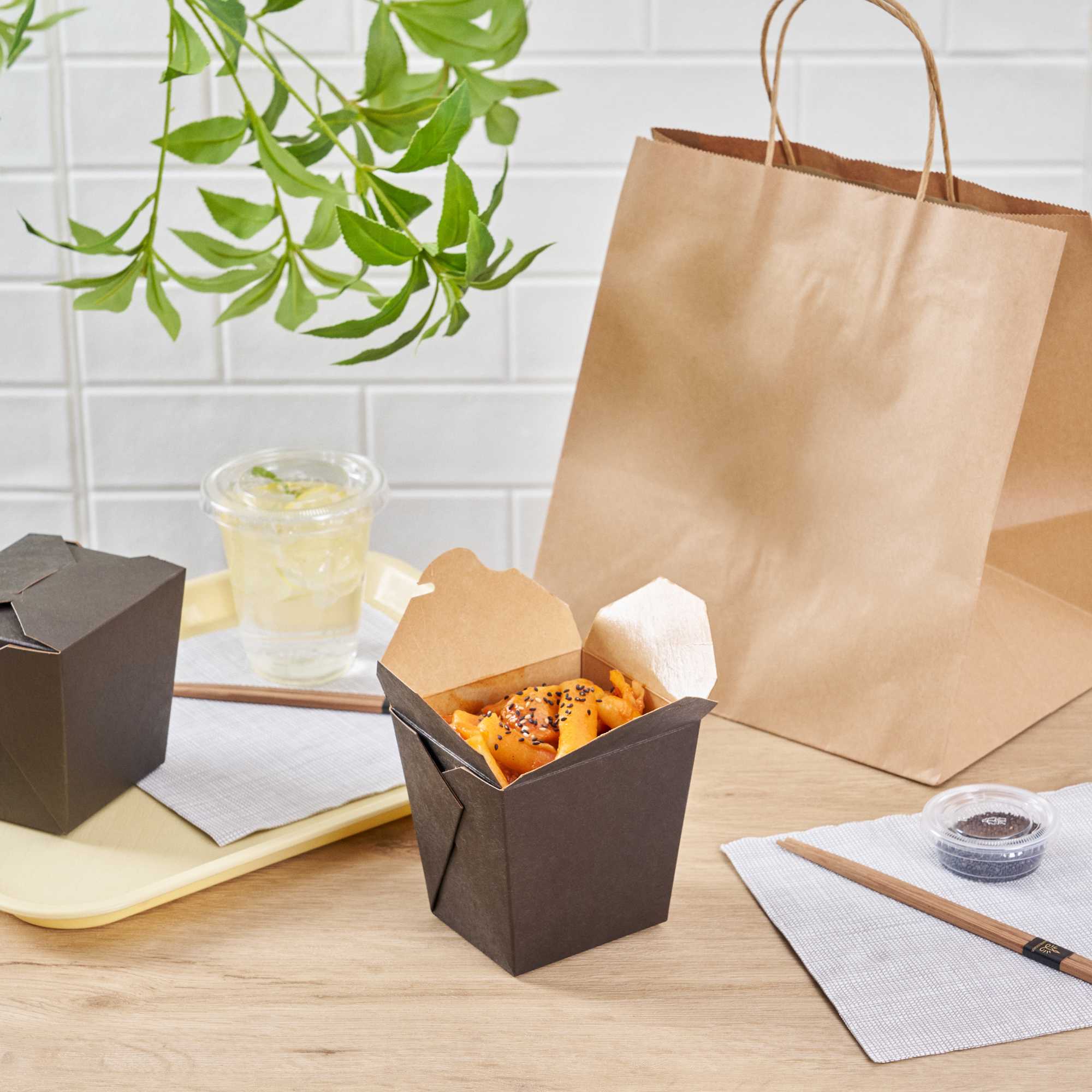 Bio Tek 26 oz Square Black Paper Noodle Take Out Container - 4" x 3 1/2" x 4" - 50 count box