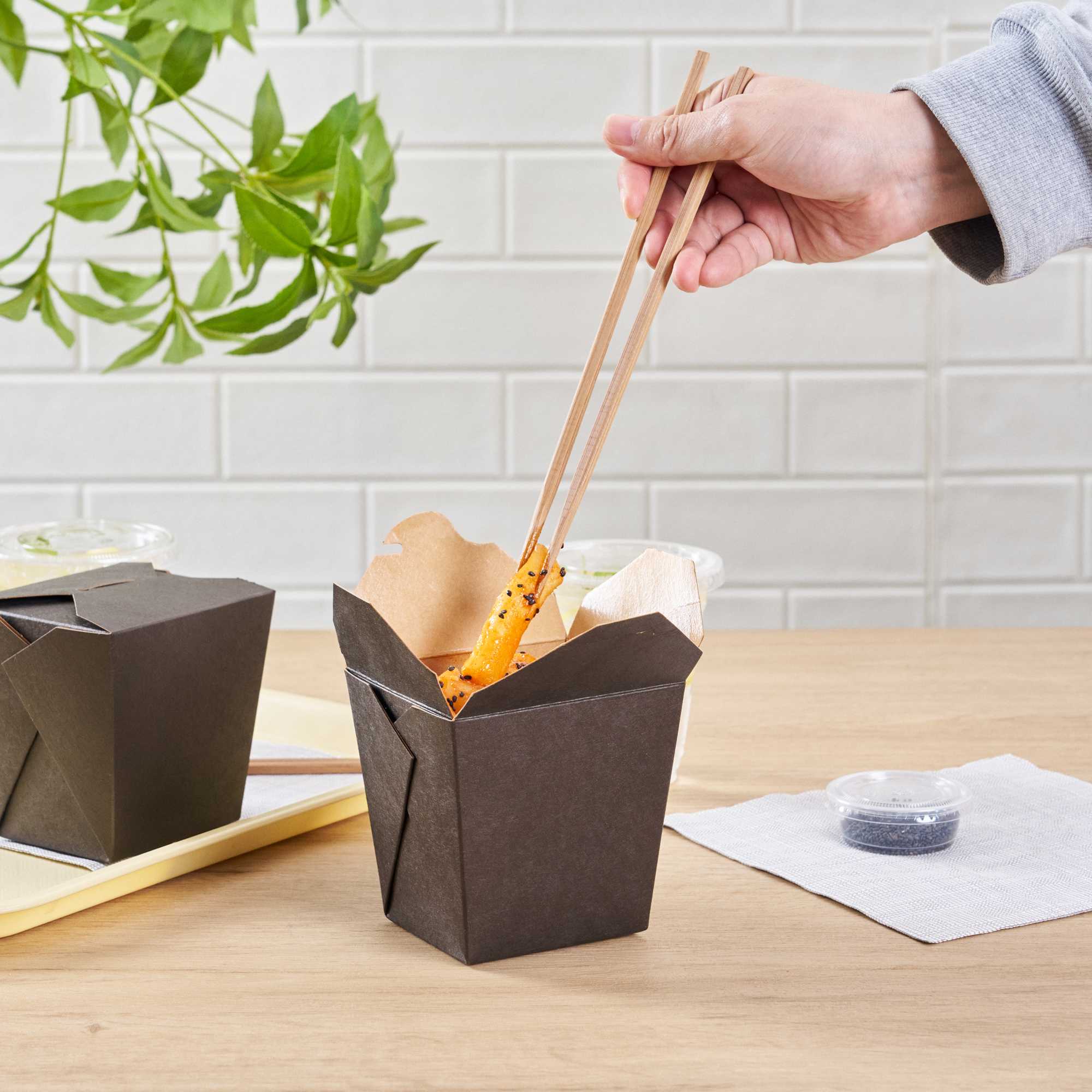 Bio Tek 26 oz Square Black Paper Noodle Take Out Container - 4" x 3 1/2" x 4" - 200 count box