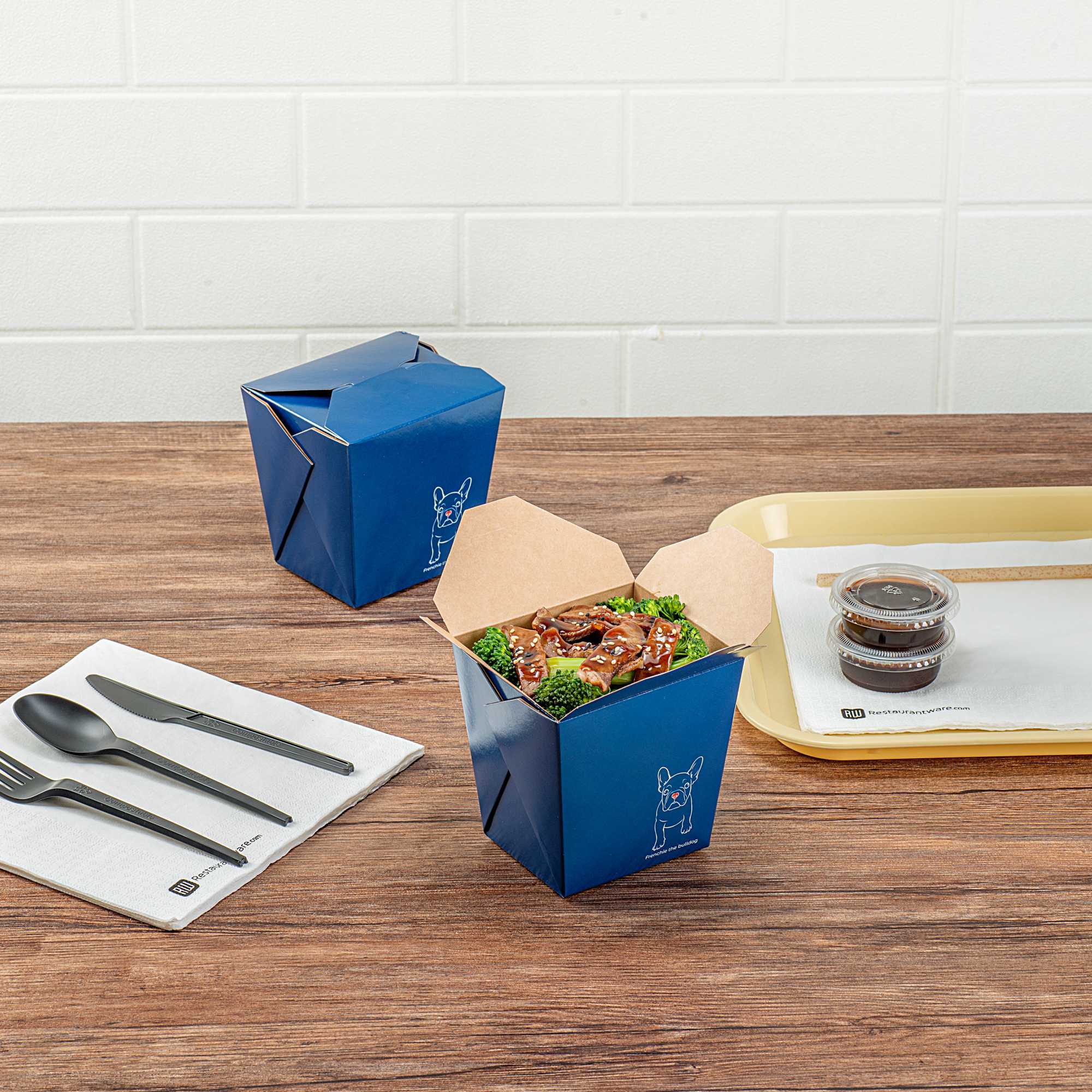 Bio Tek 26 oz Square Frenchie Paper Noodle Take Out Container - 4" x 3 1/2" x 4" - 200 count box