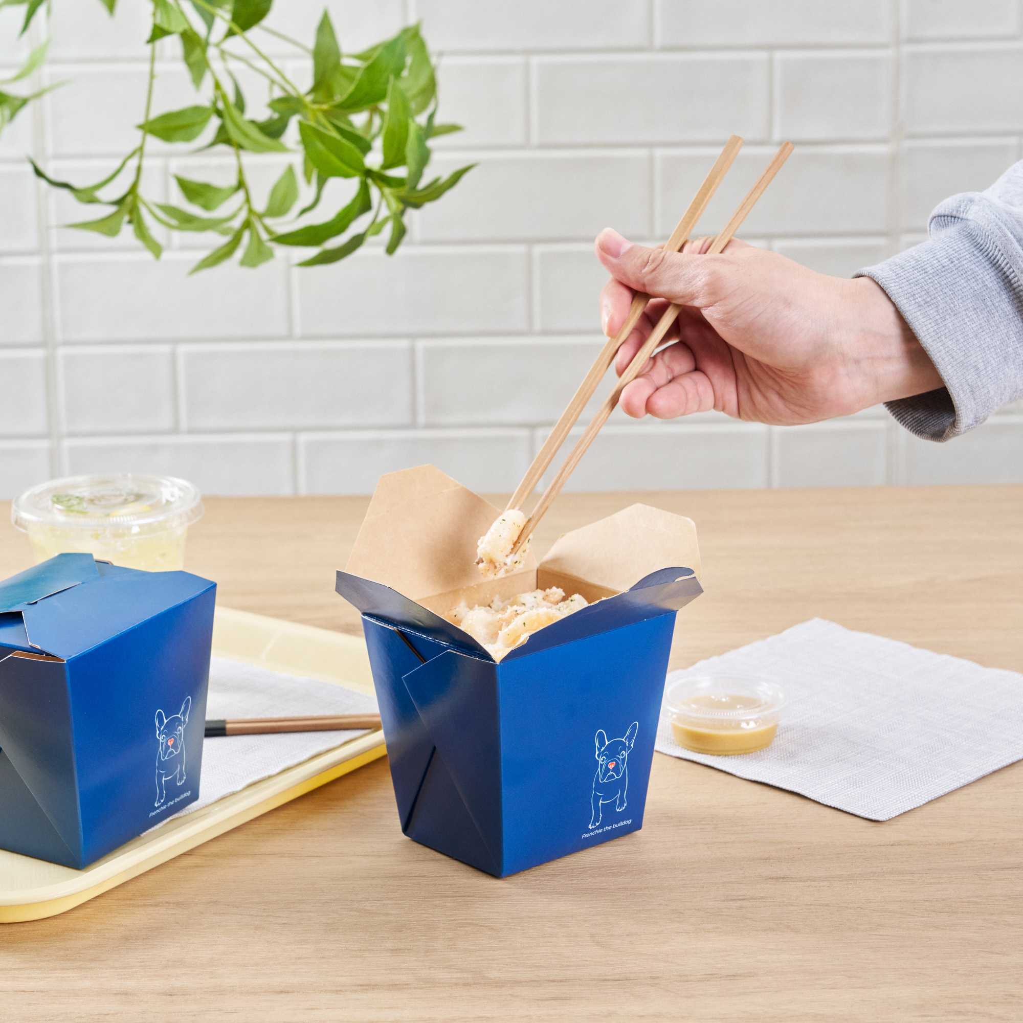 Bio Tek 26 oz Square Frenchie Paper Noodle Take Out Container - 4" x 3 1/2" x 4" - 50 count box