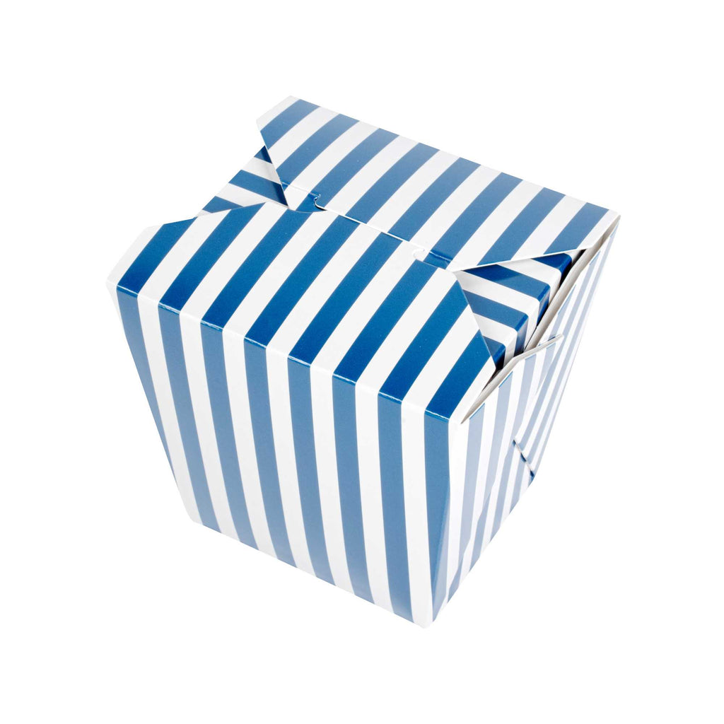 Bio Tek 26 oz Square Blue and White Stripe Paper Noodle Take Out Container - 4" x 3 1/2" x 4" - 50 count box