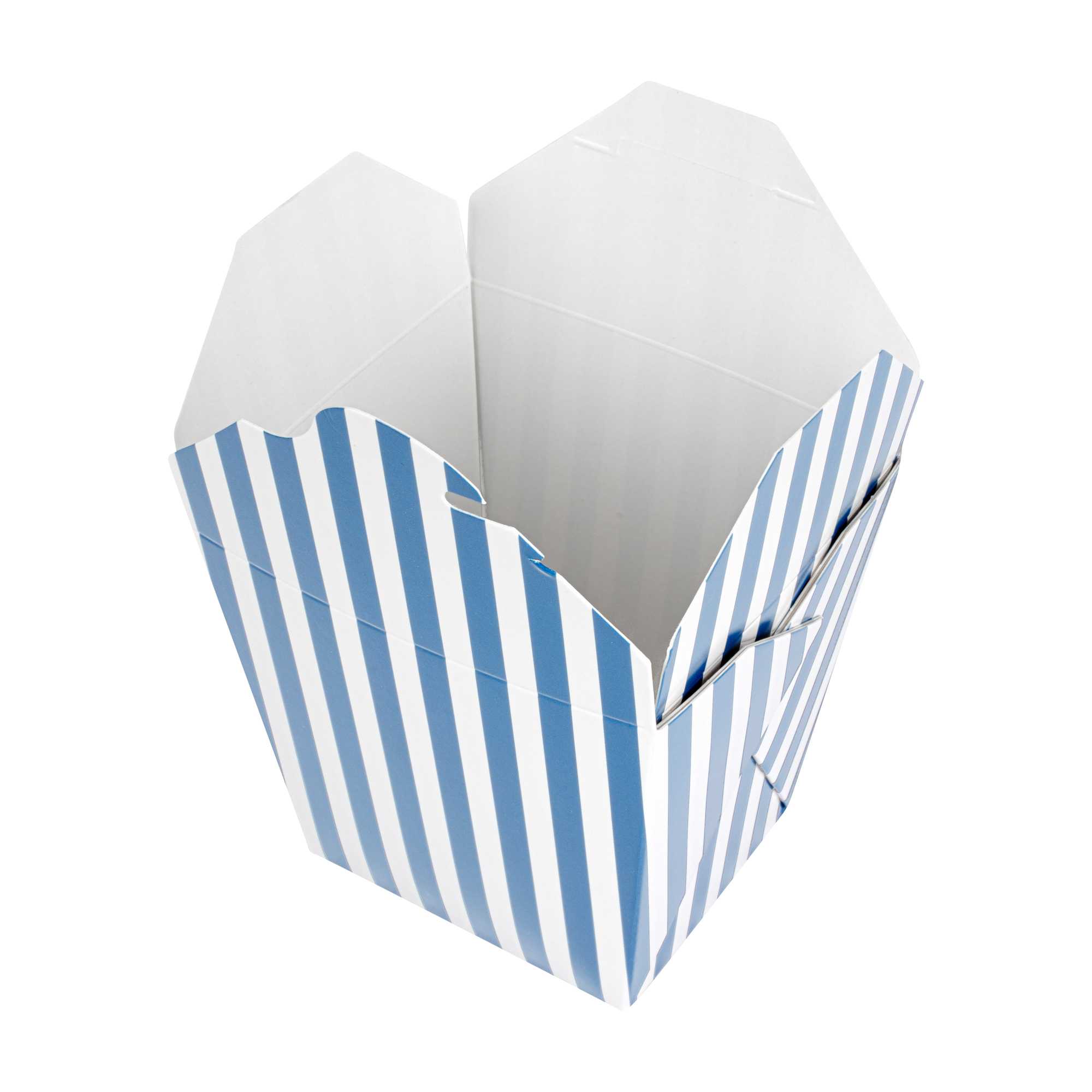 Bio Tek 26 oz Square Blue and White Stripe Paper Noodle Take Out Container - 4" x 3 1/2" x 4" - 50 count box