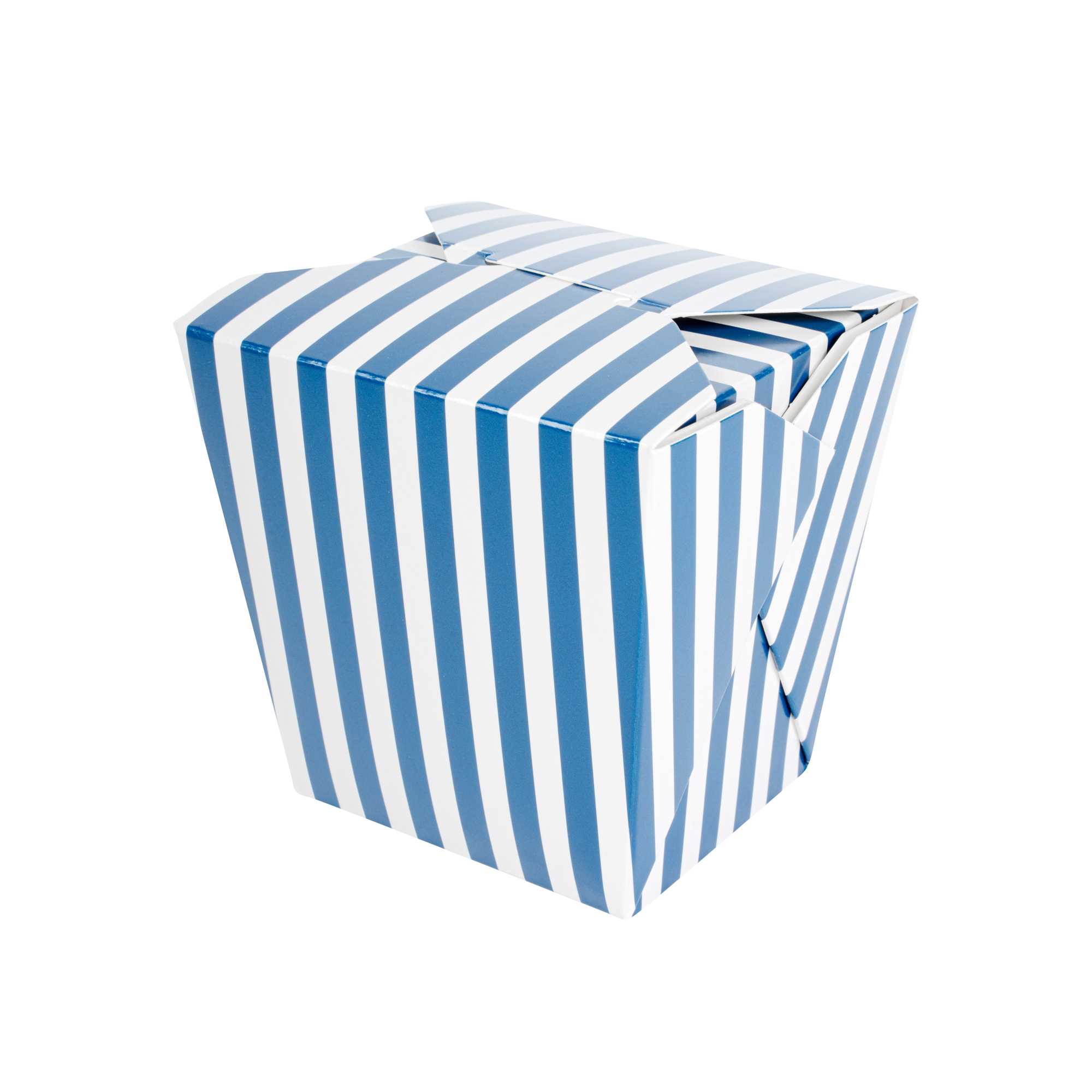 Bio Tek 26 oz Square Blue and White Stripe Paper Noodle Take Out Container - 4" x 3 1/2" x 4" - 50 count box