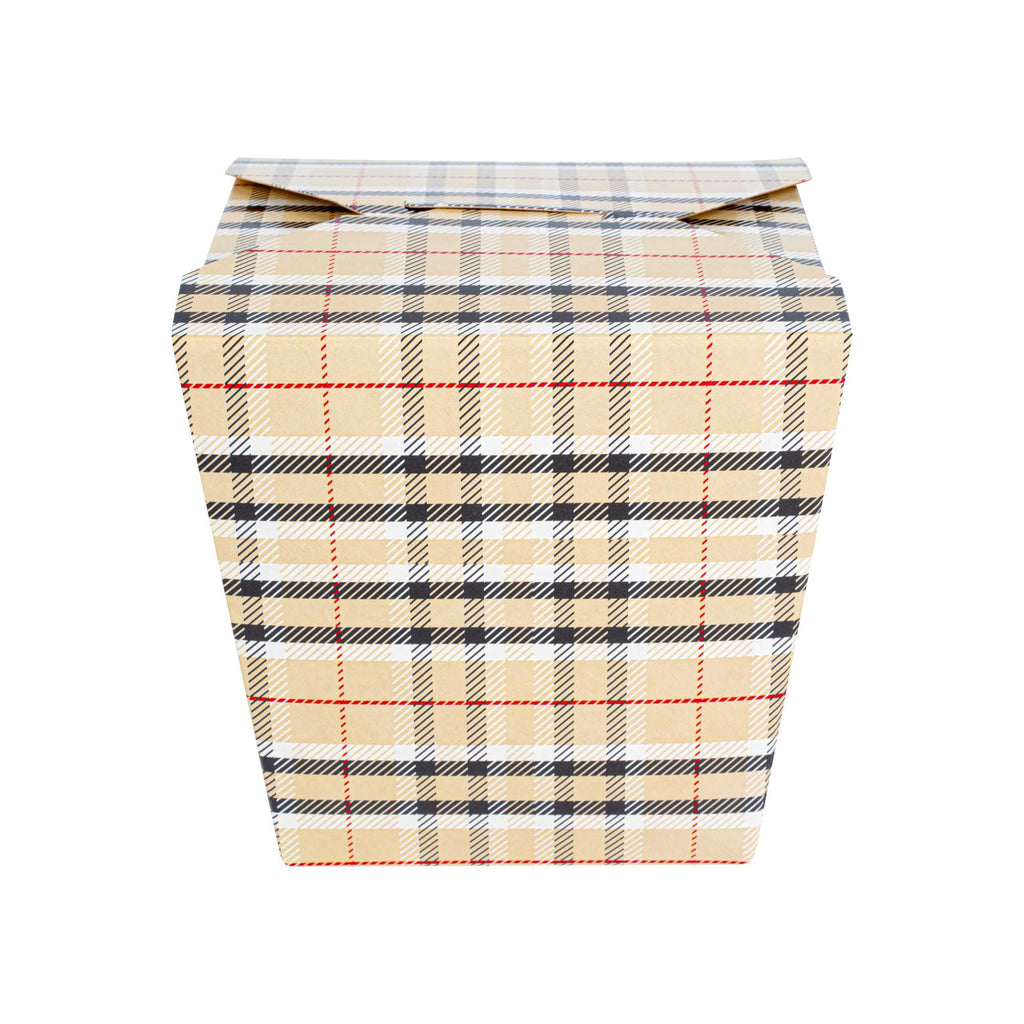 Bio Tek 26 oz Square Plaid Paper Noodle Take Out Container - 4" x 3 1/2" x 4" - 50 count box