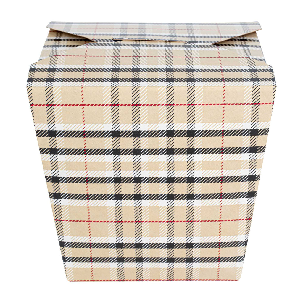 Bio Tek 26 oz Square Plaid Paper Noodle Take Out Container - 4" x 3 1/2" x 4" - 200 count box