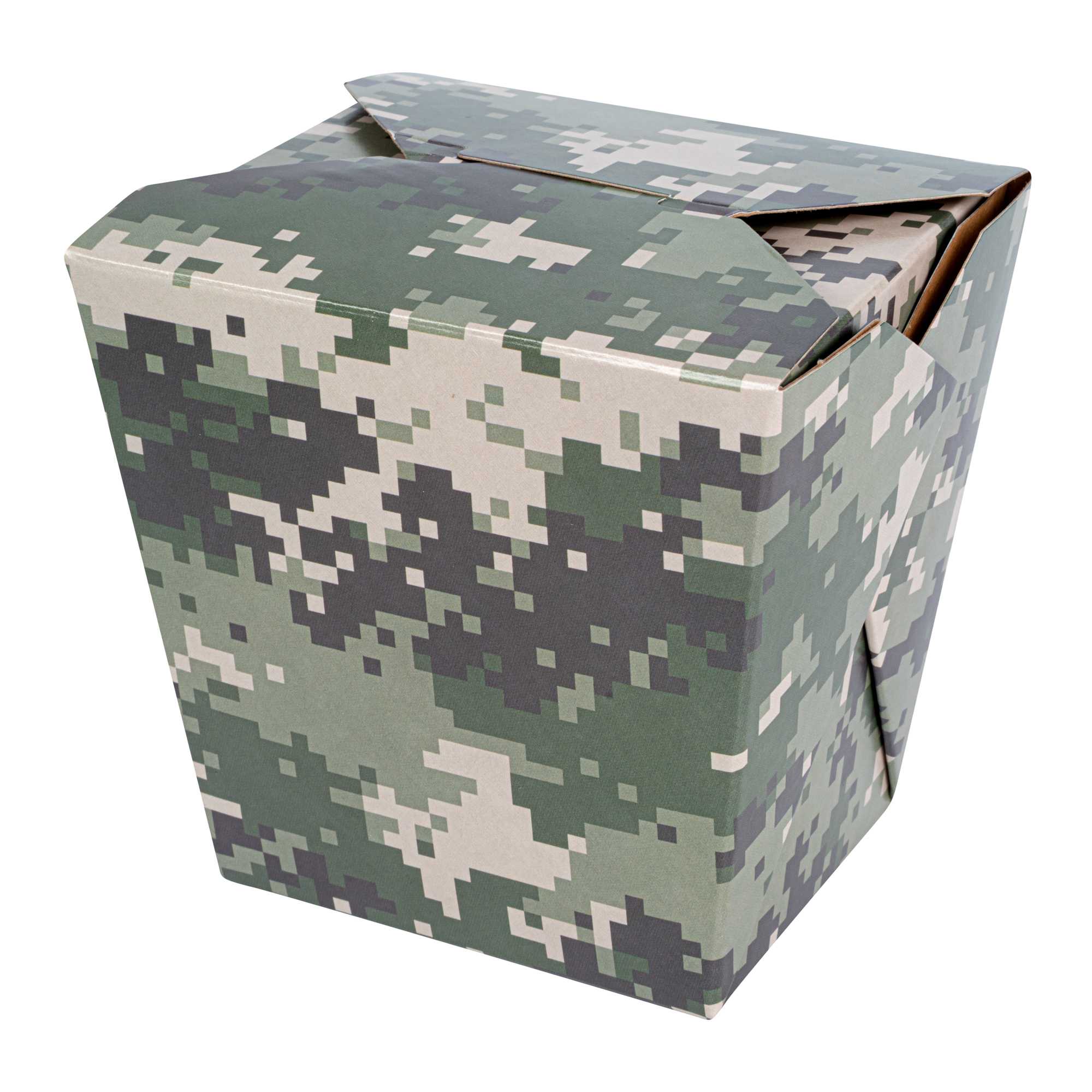 Bio Tek 26 oz Square Camouflage Paper Noodle Take Out Container - 4" x 3 1/2" x 4" - 200 count box