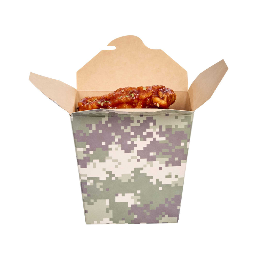 Bio Tek 26 oz Square Camouflage Paper Noodle Take Out Container - 4" x 3 1/2" x 4" - 50 count box