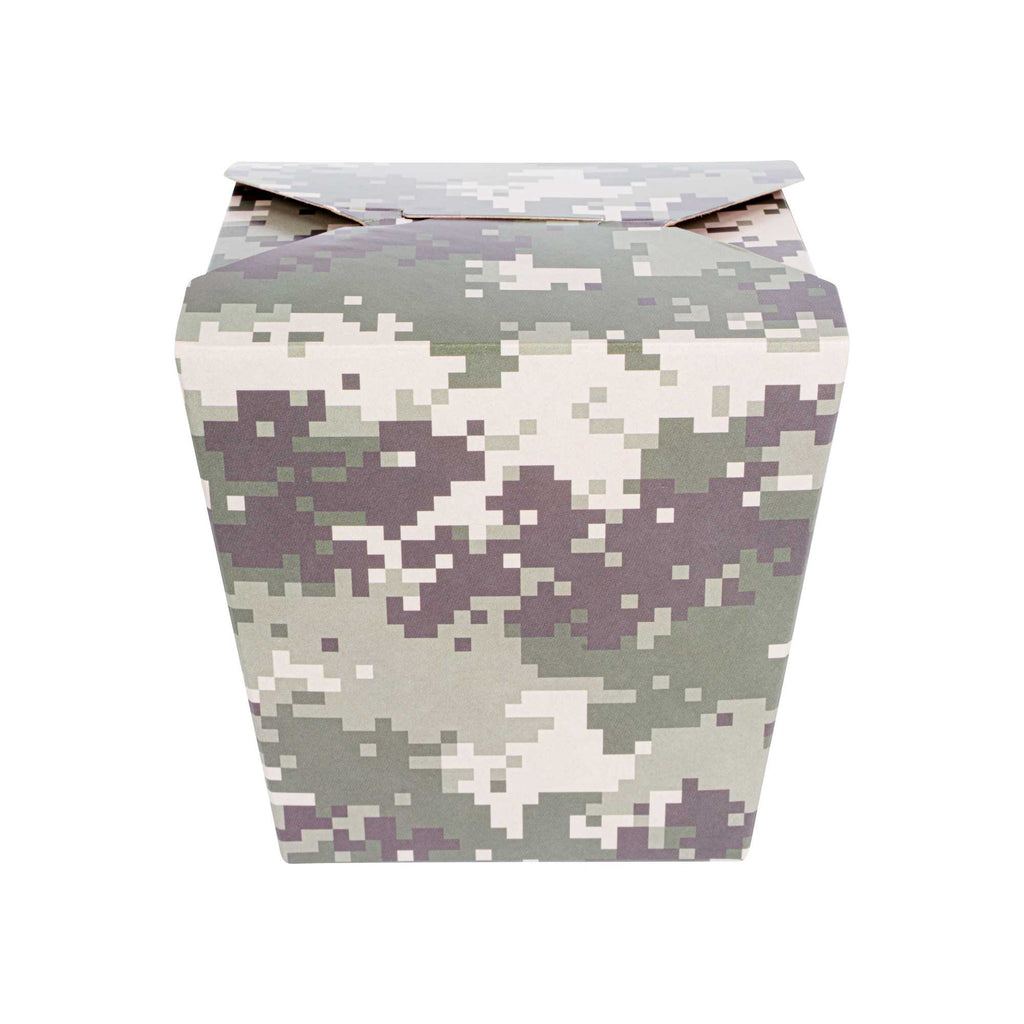Bio Tek 26 oz Square Camouflage Paper Noodle Take Out Container - 4" x 3 1/2" x 4" - 50 count box