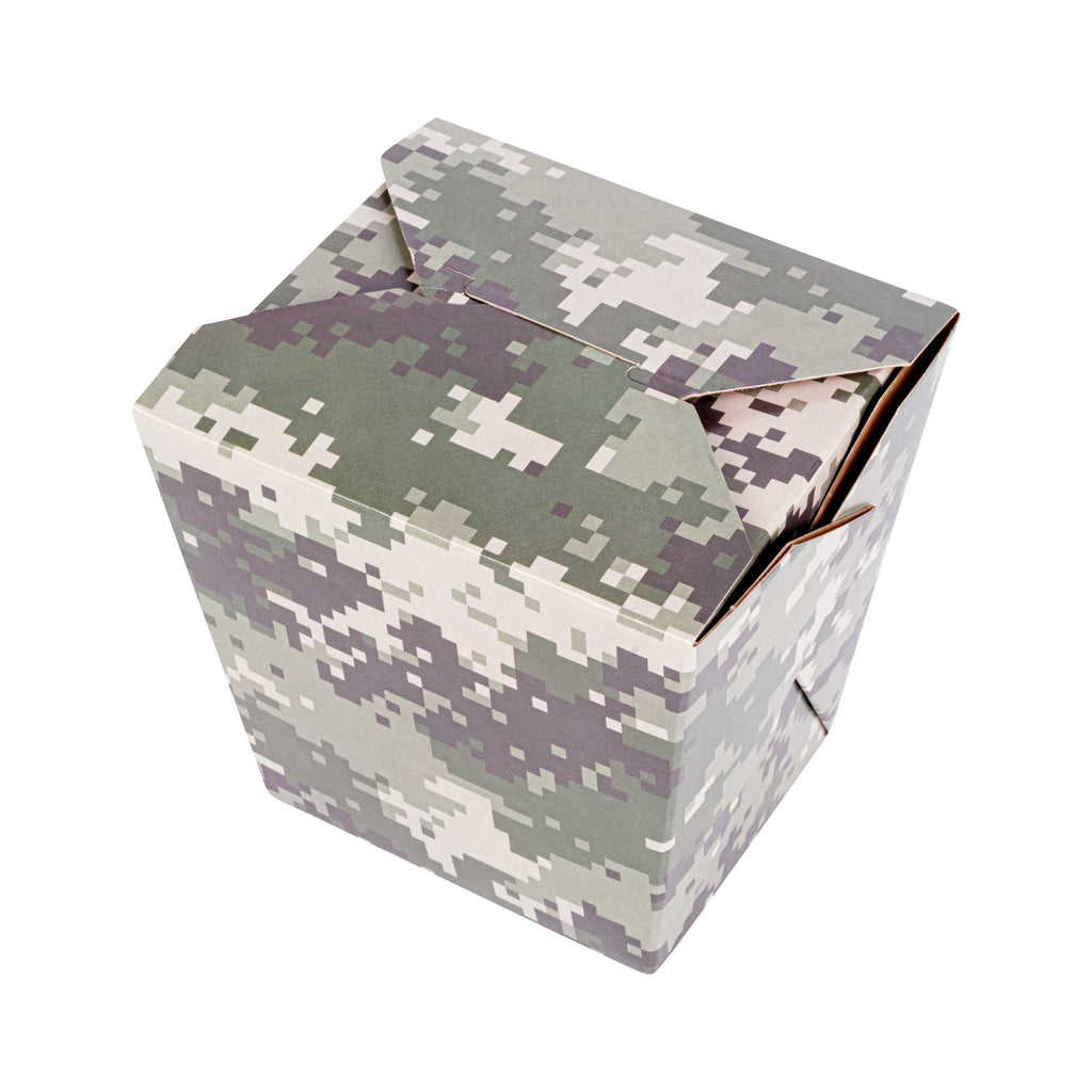 Bio Tek 26 oz Square Camouflage Paper Noodle Take Out Container - 4" x 3 1/2" x 4" - 50 count box