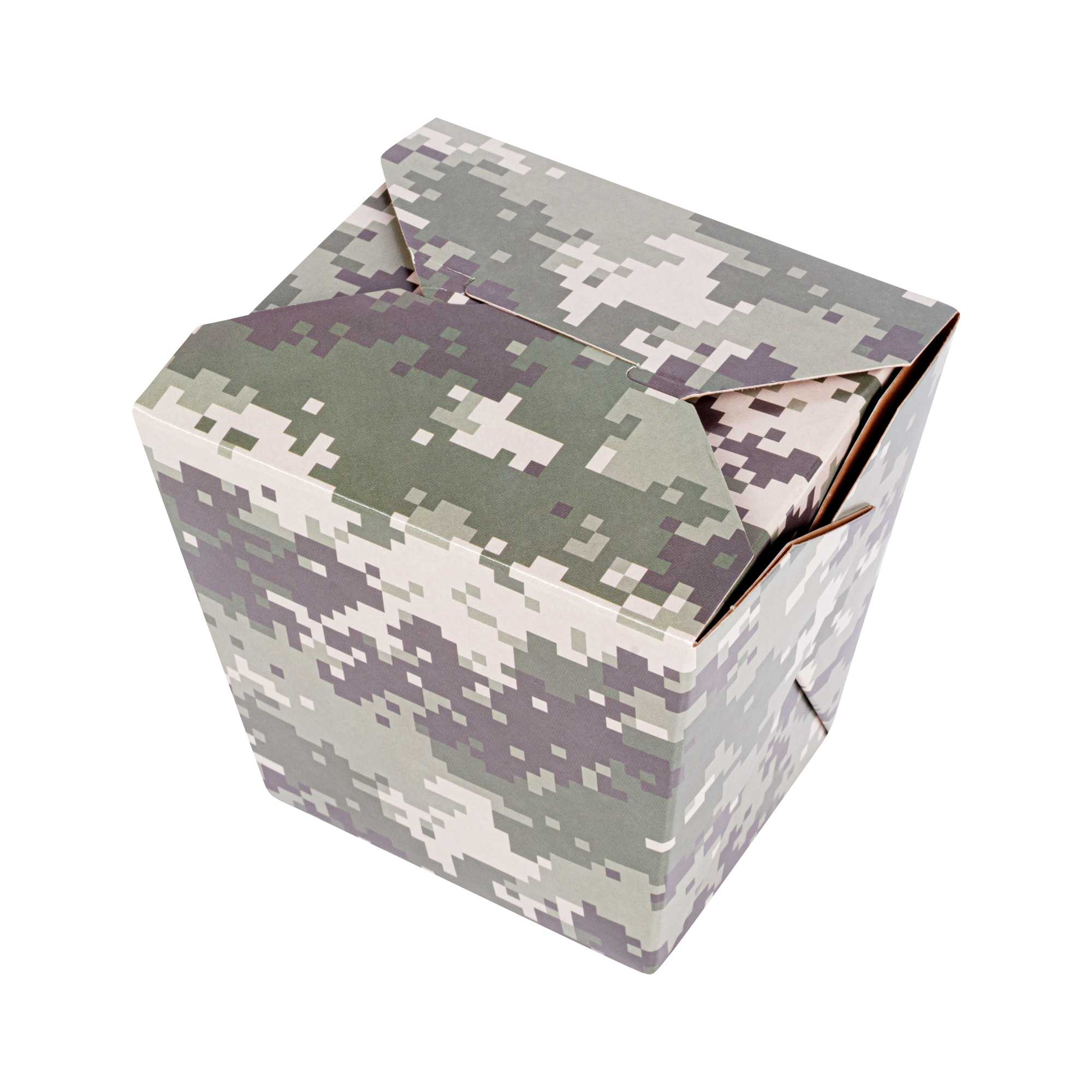 Bio Tek 26 oz Square Camouflage Paper Noodle Take Out Container - 4" x 3 1/2" x 4" - 50 count box