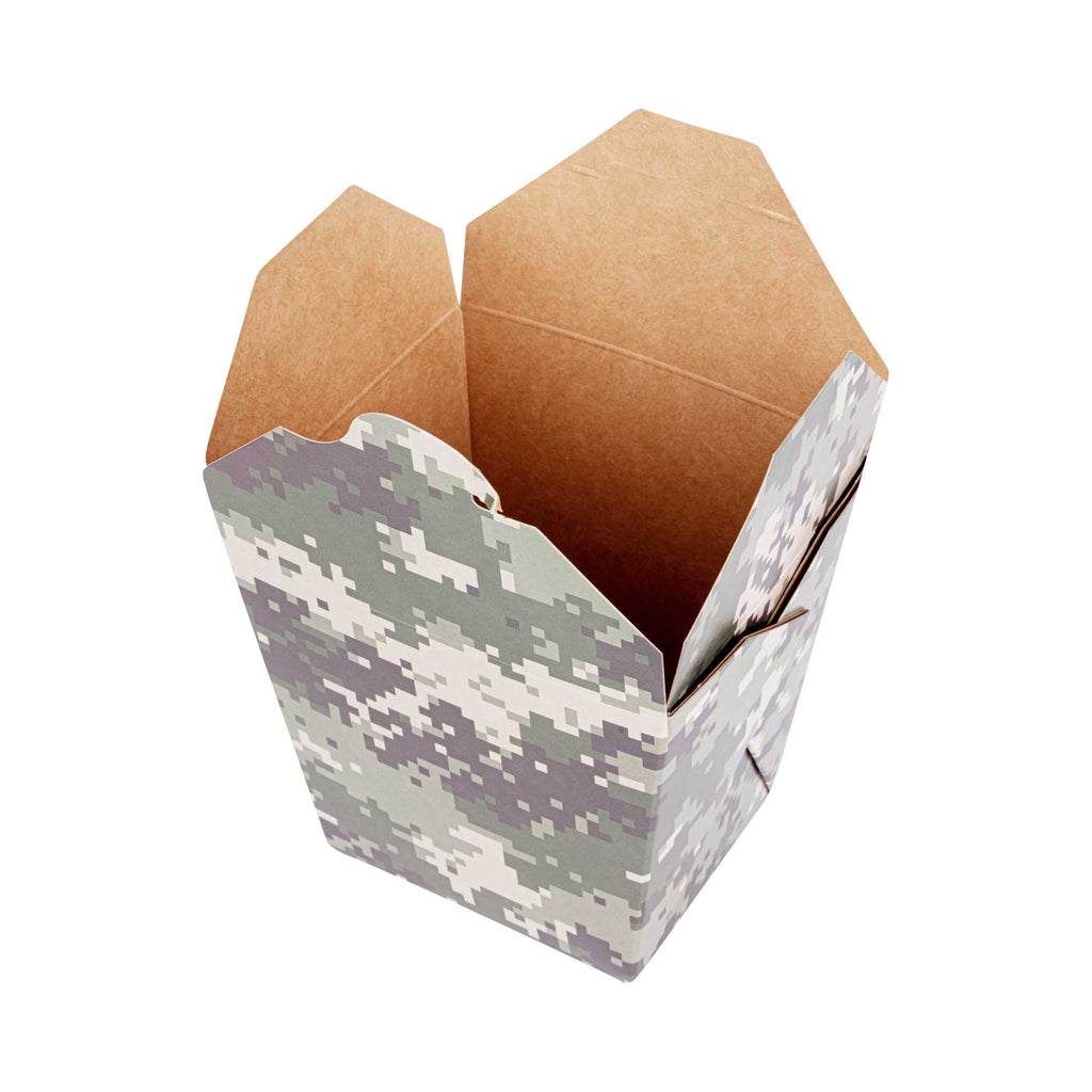 Bio Tek 26 oz Square Camouflage Paper Noodle Take Out Container - 4" x 3 1/2" x 4" - 50 count box