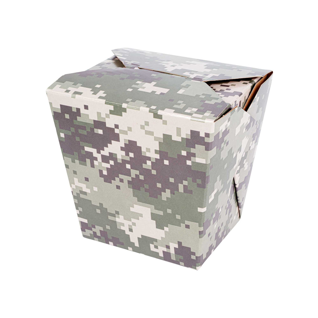 Bio Tek 26 oz Square Camouflage Paper Noodle Take Out Container - 4" x 3 1/2" x 4" - 50 count box