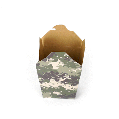 Bio Tek 26 oz Square Camouflage Paper Noodle Take Out Container - 4" x 3 1/2" x 4" - 200 count box