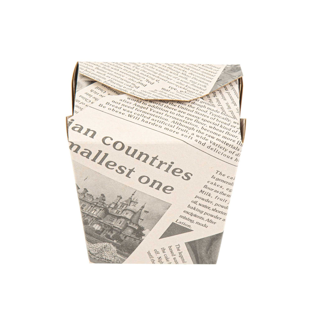 Bio Tek 26 oz Square Newsprint Paper Noodle Take Out Container - 4" x 3 1/2" x 4" - 25 count box
