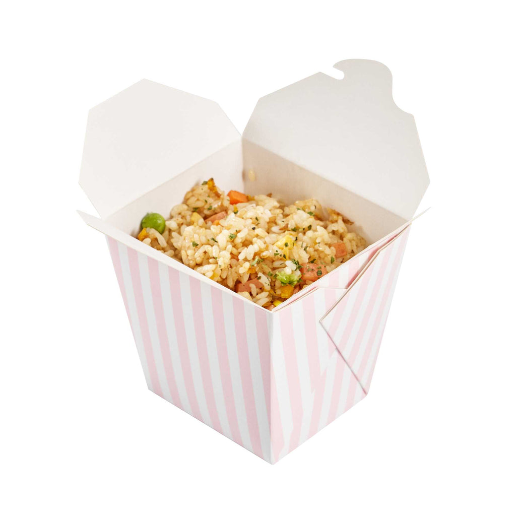 Bio Tek 26 oz Square Pink and White Stripe Paper Noodle Take Out Container - 4" x 3 1/2" x 4" - 50 count box