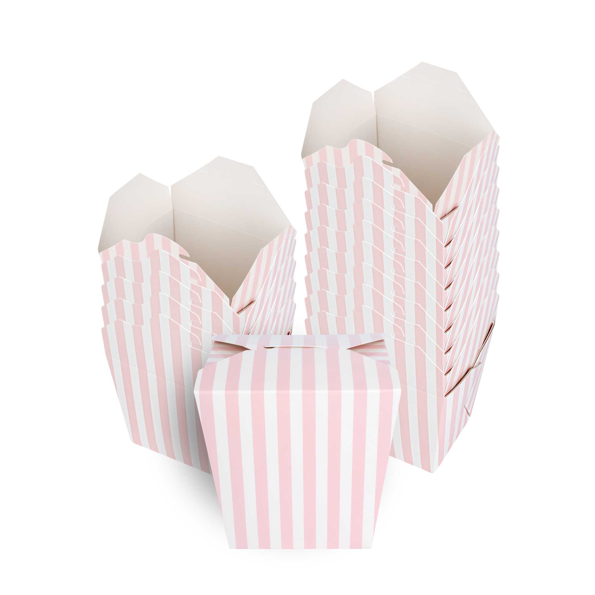 Bio Tek 26 oz Square Pink and White Stripe Paper Noodle Take Out Container - 4" x 3 1/2" x 4" - 50 count box