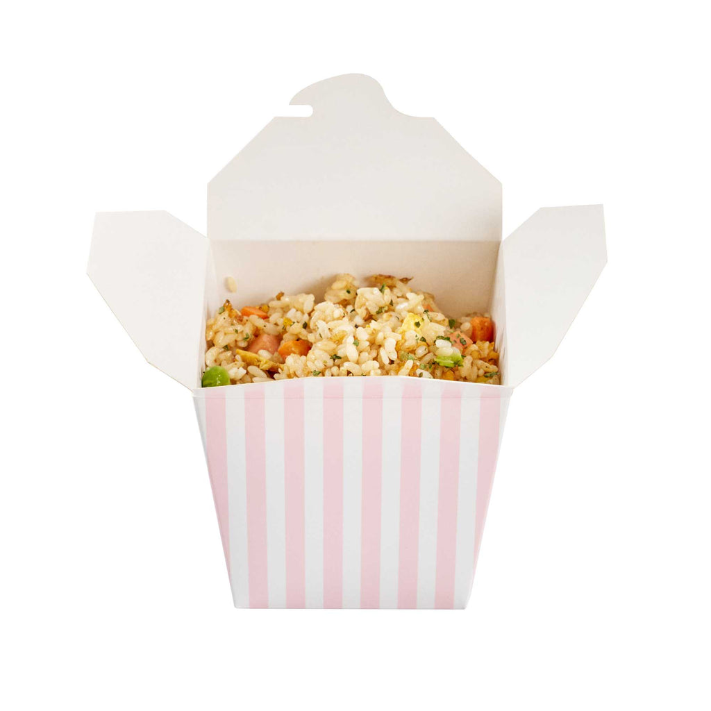Bio Tek 26 oz Square Pink and White Stripe Paper Noodle Take Out Container - 4" x 3 1/2" x 4" - 50 count box
