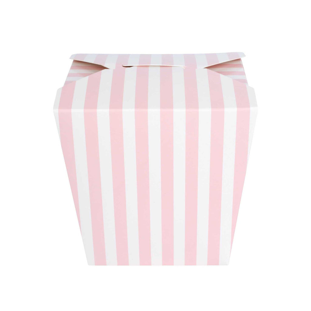 Bio Tek 26 oz Square Pink and White Stripe Paper Noodle Take Out Container - 4" x 3 1/2" x 4" - 50 count box