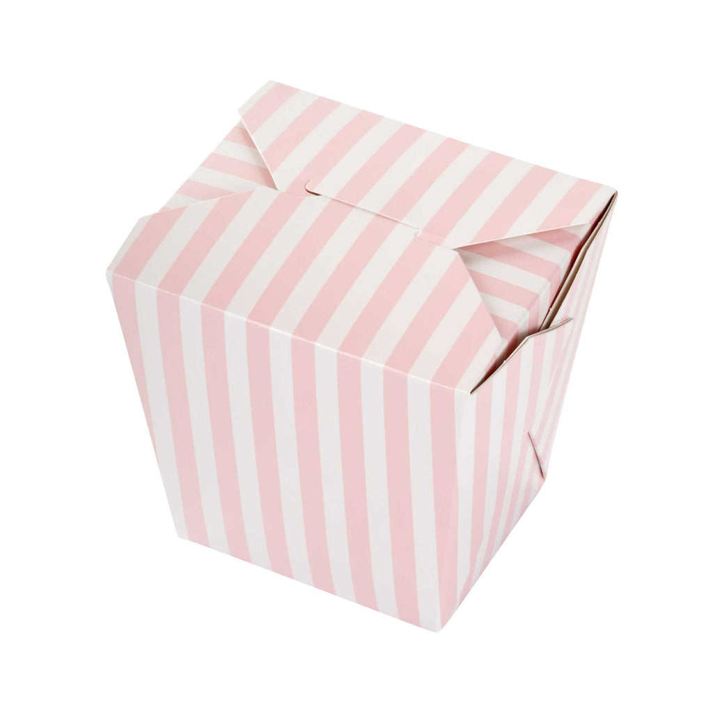Bio Tek 26 oz Square Pink and White Stripe Paper Noodle Take Out Container - 4" x 3 1/2" x 4" - 50 count box