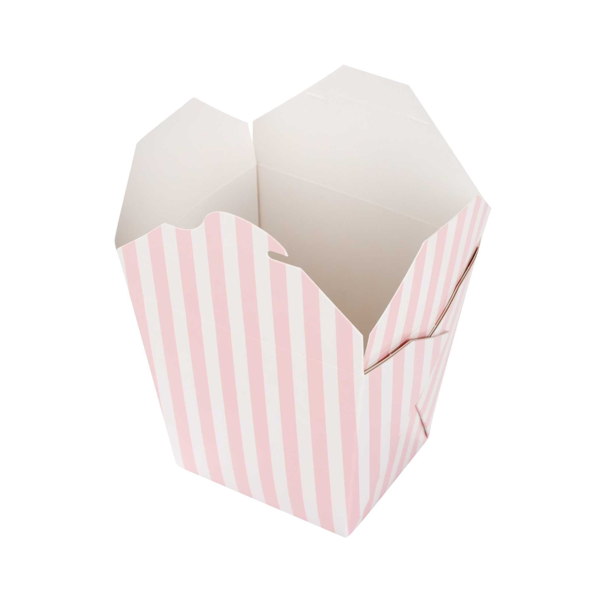 Bio Tek 26 oz Square Pink and White Stripe Paper Noodle Take Out Container - 4" x 3 1/2" x 4" - 50 count box