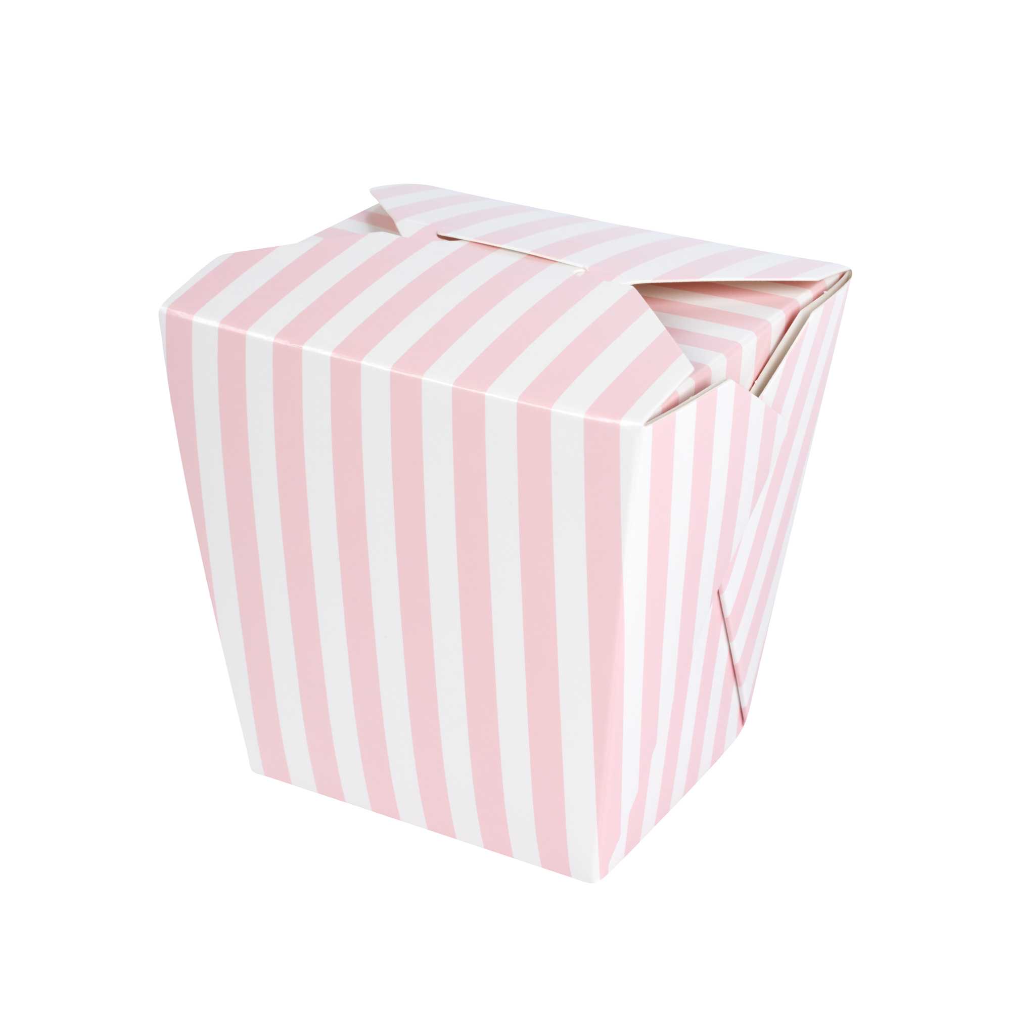 Bio Tek 26 oz Square Pink and White Stripe Paper Noodle Take Out Container - 4" x 3 1/2" x 4" - 50 count box