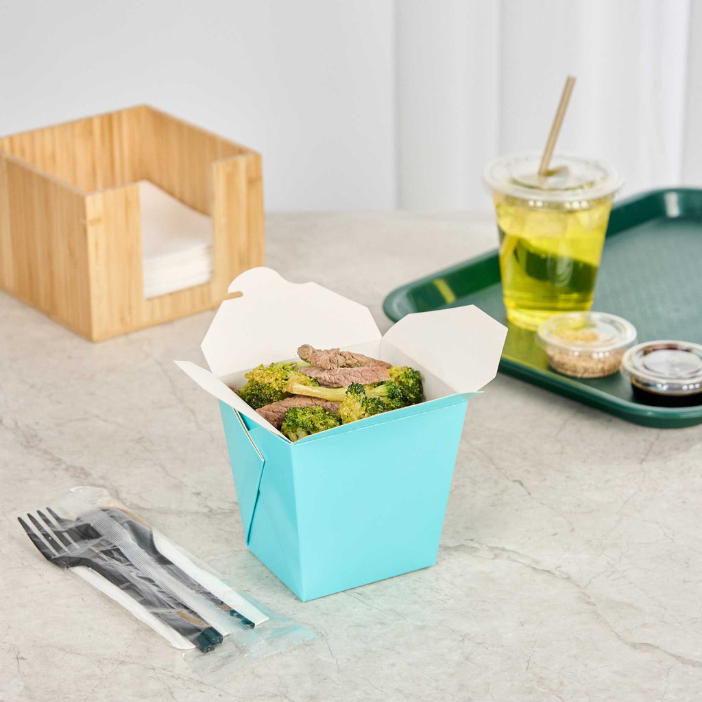 Bio Tek 26 oz Square Turquoise Paper Noodle Take Out Container - 4" x 3 1/2" x 4" - 50 count box