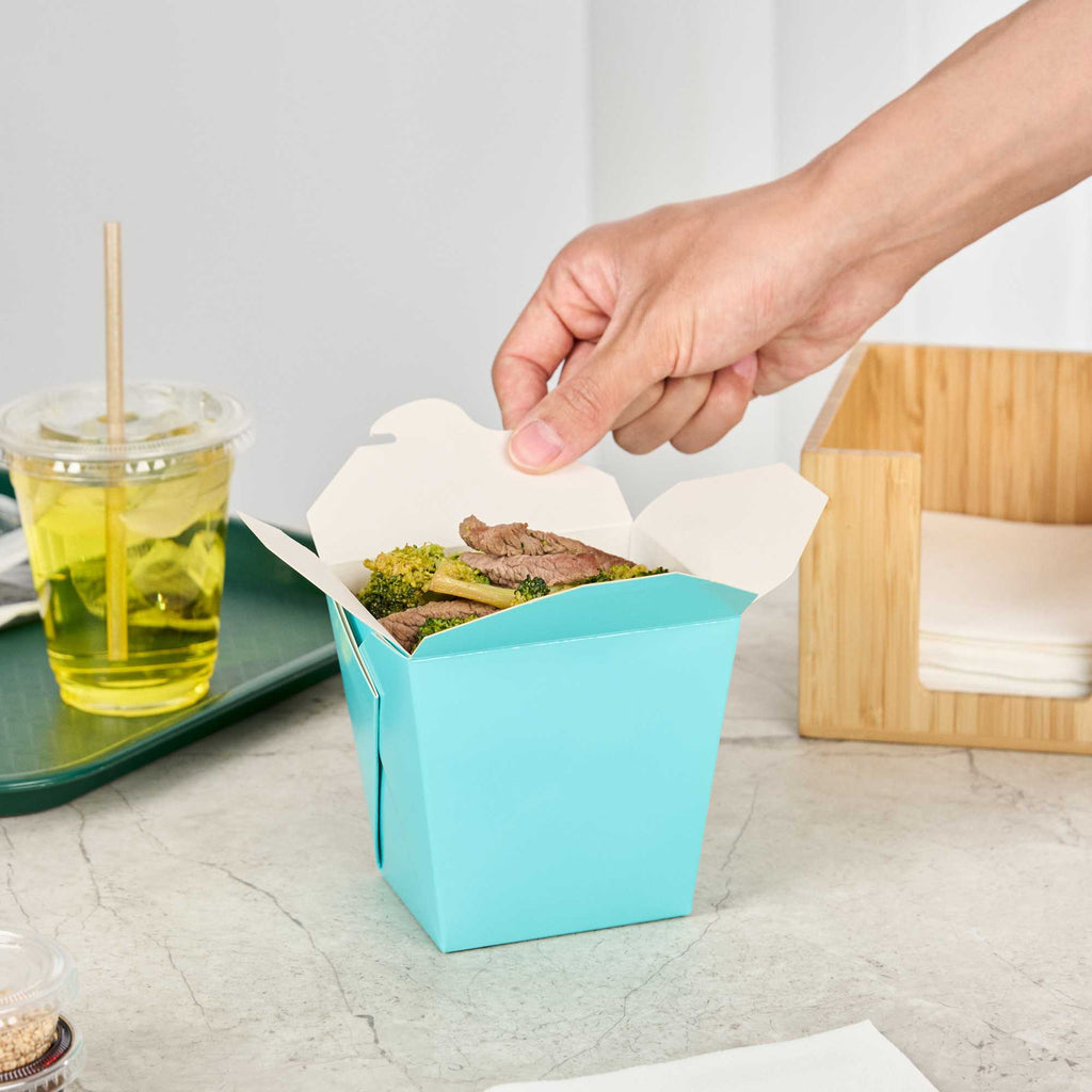 Bio Tek 26 oz Square Turquoise Paper Noodle Take Out Container - 4" x 3 1/2" x 4" - 50 count box