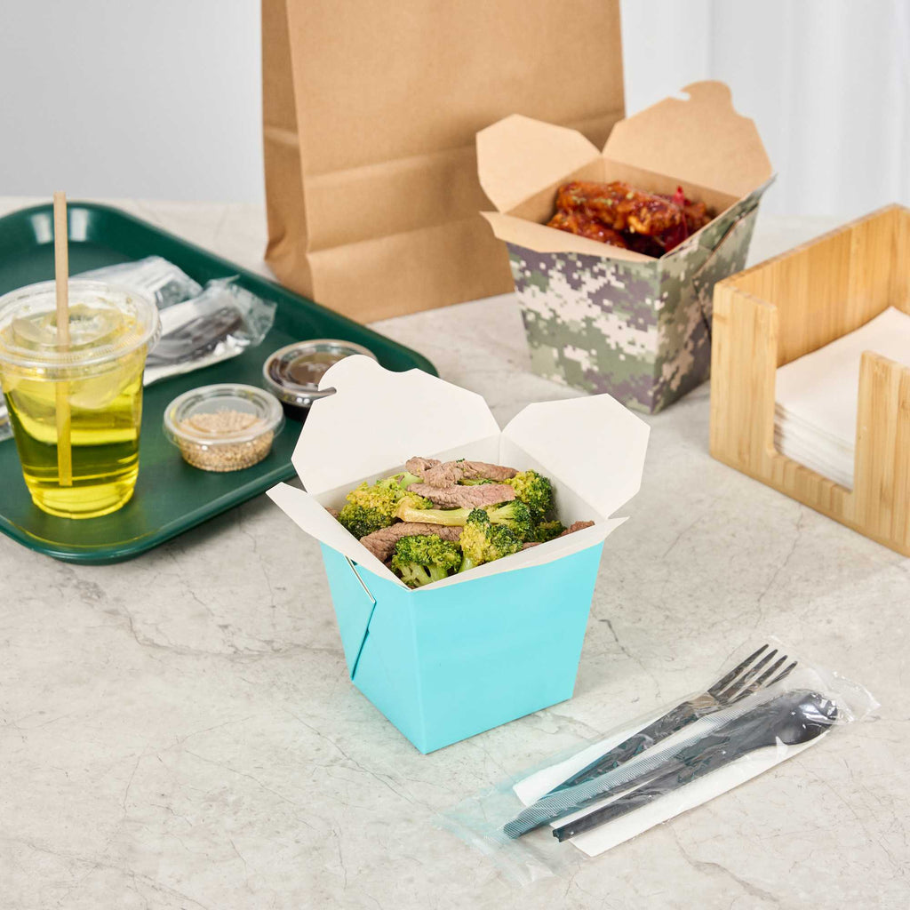Bio Tek 26 oz Square Turquoise Paper Noodle Take Out Container - 4" x 3 1/2" x 4" - 200 count box