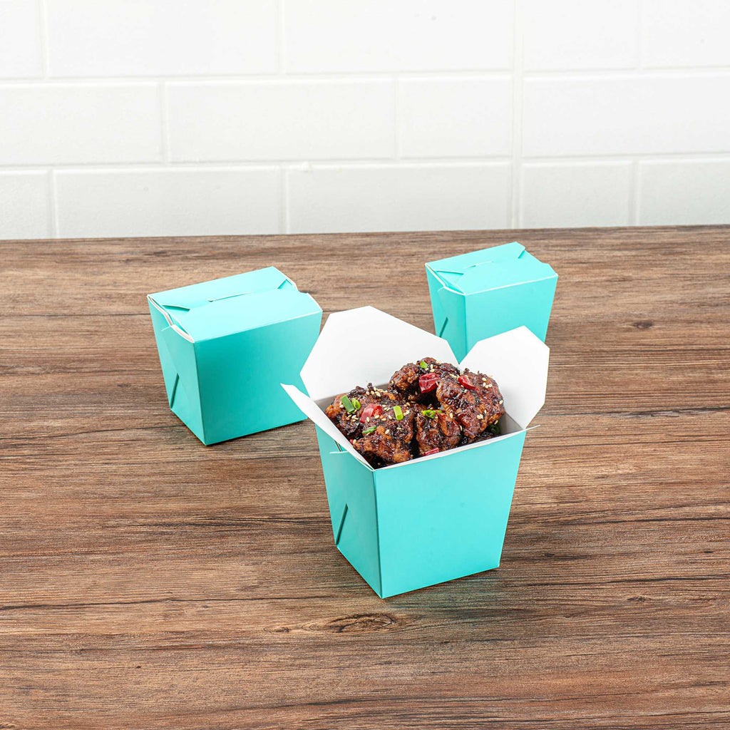 Bio Tek 26 oz Square Turquoise Paper Noodle Take Out Container - 4" x 3 1/2" x 4" - 200 count box