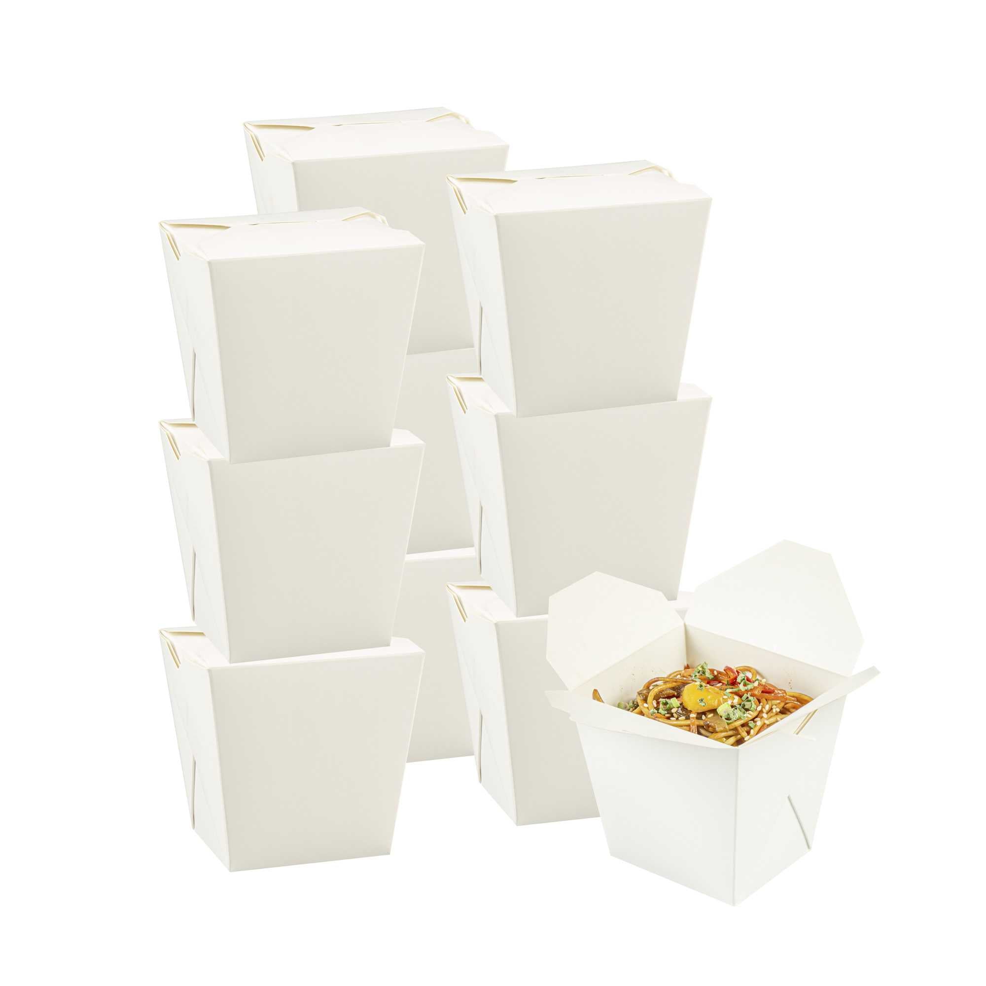 Bio Tek 26 oz Square White Paper Noodle Take Out Container - 4" x 3 1/2" x 4" - 50 count box