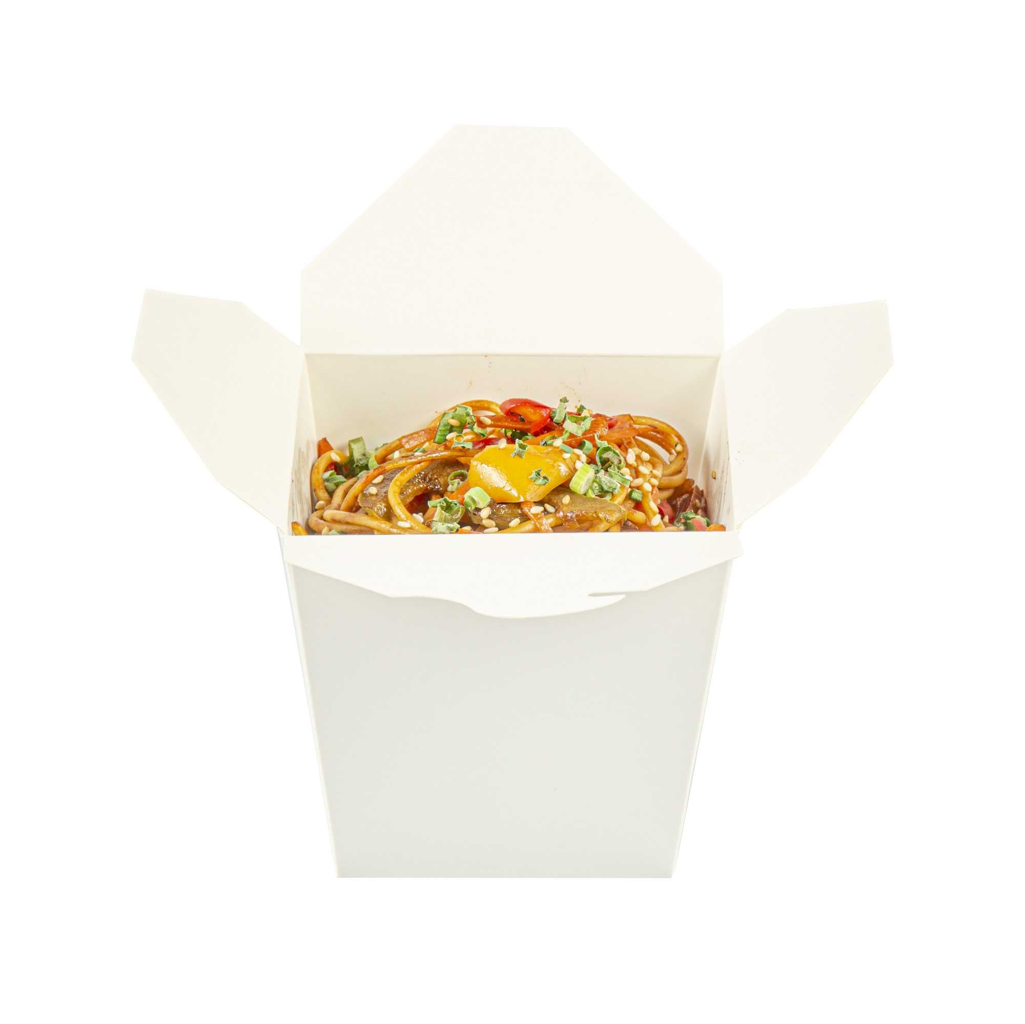 Bio Tek 26 oz Square White Paper Noodle Take Out Container - 4" x 3 1/2" x 4" - 50 count box