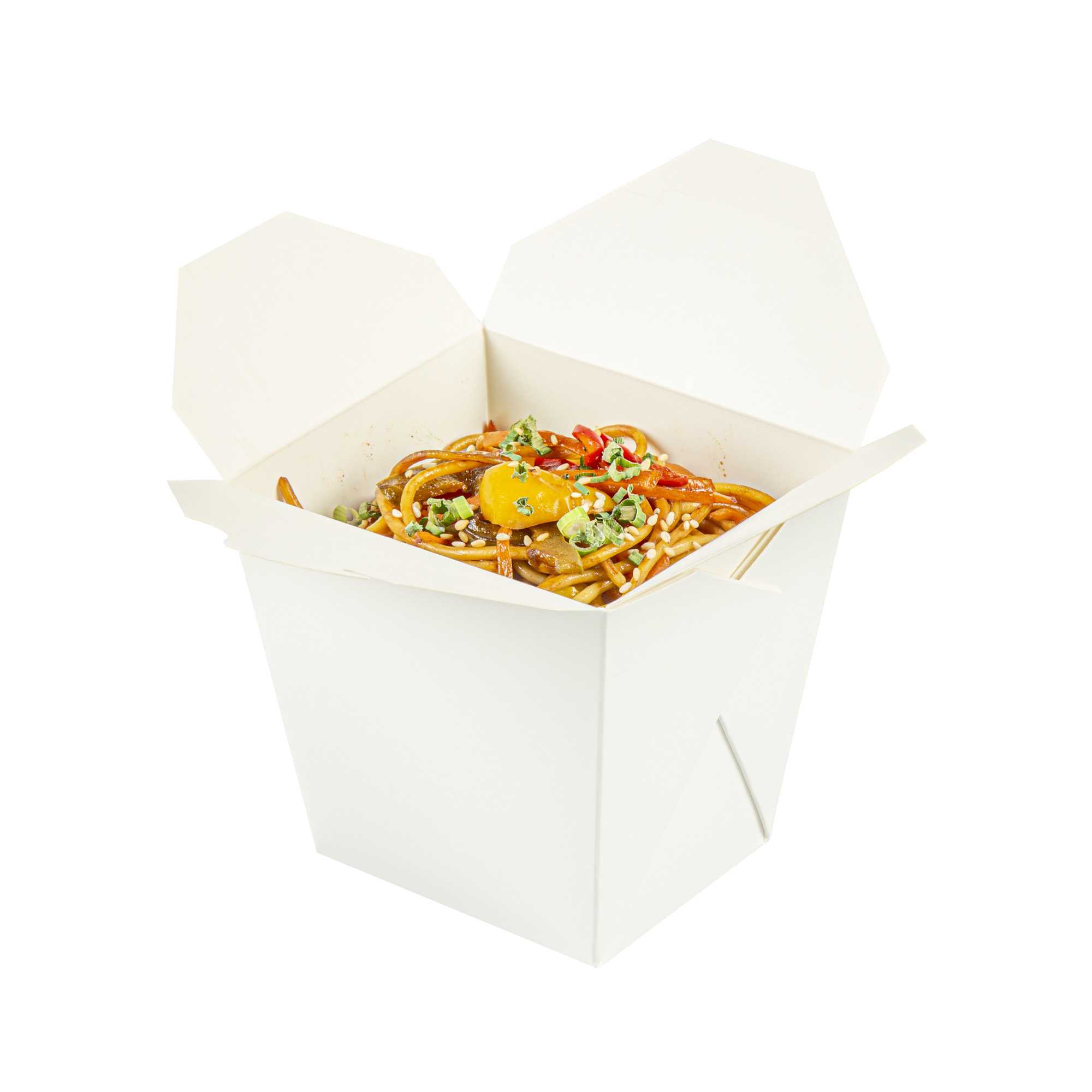 Bio Tek 26 oz Square White Paper Noodle Take Out Container - 4" x 3 1/2" x 4" - 50 count box