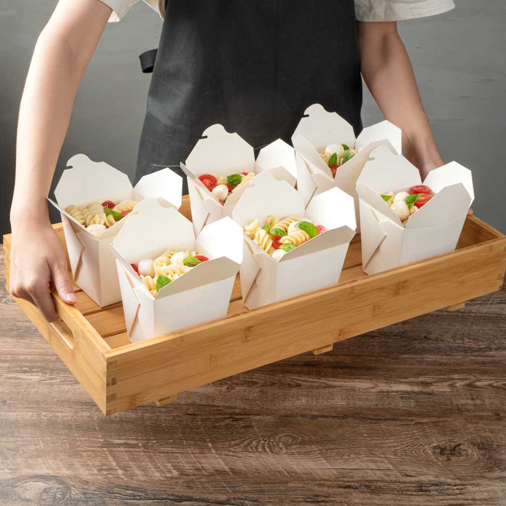 Bio Tek 26 oz Square White Paper Noodle Take Out Container - 4" x 3 1/2" x 4" - 50 count box