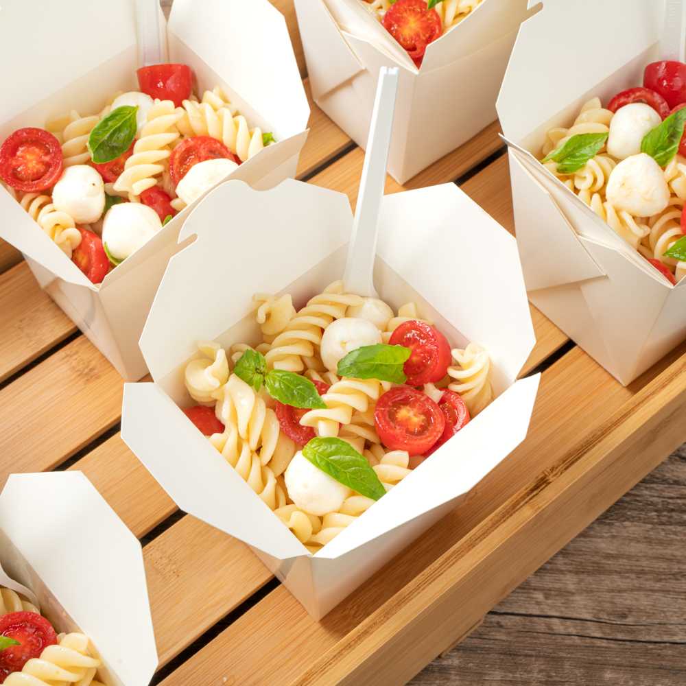 Bio Tek 26 oz Square White Paper Noodle Take Out Container - 4" x 3 1/2" x 4" - 50 count box