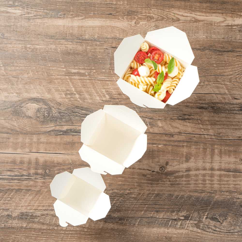 Bio Tek 26 oz Square White Paper Noodle Take Out Container - 4" x 3 1/2" x 4" - 50 count box