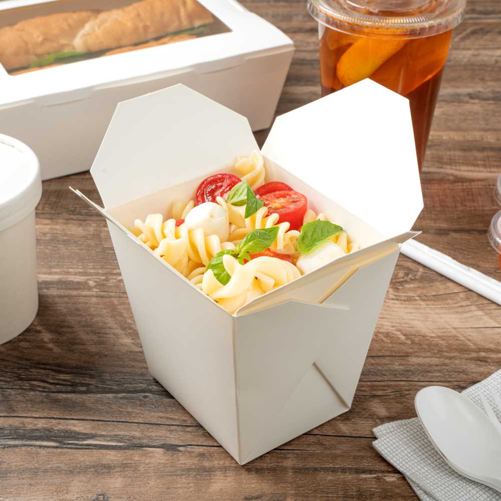 Bio Tek 26 oz Square White Paper Noodle Take Out Container - 4" x 3 1/2" x 4" - 200 count box