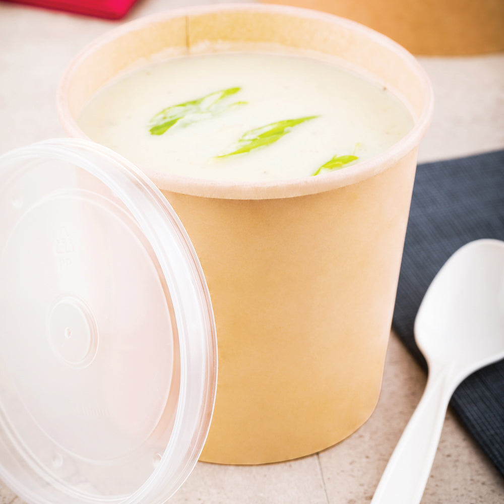 Bio Tek 26 oz Round Bamboo Paper Soup Container - 4 1/2" x 4 1/2" x 4" - 25 count box