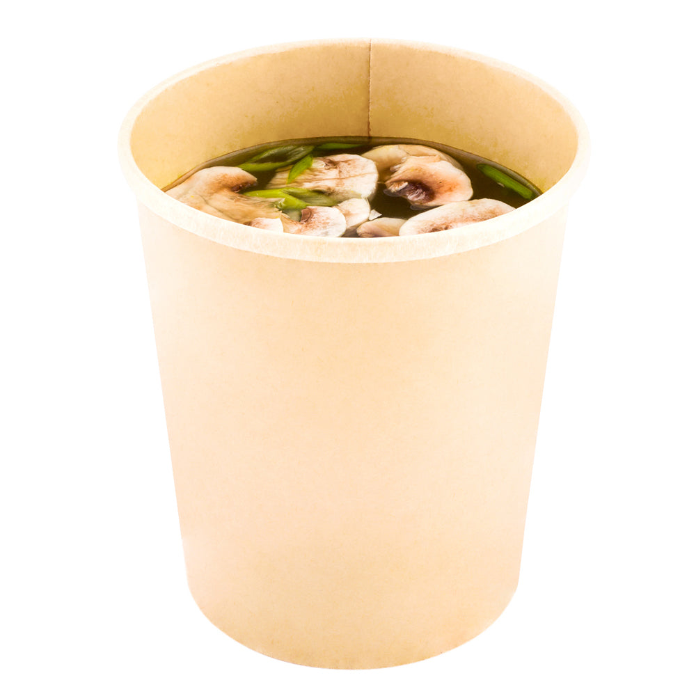 Bio Tek 32 oz Round Bamboo Paper Soup Container - 4 1/2" x 4 1/2" x 5 1/4" - 25 count box