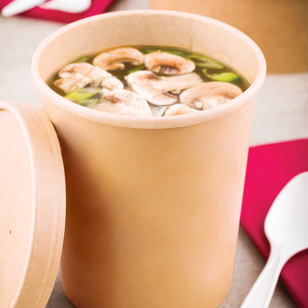 Bio Tek 32 oz Round Bamboo Paper Soup Container - 4 1/2" x 4 1/2" x 5 1/4" - 25 count box
