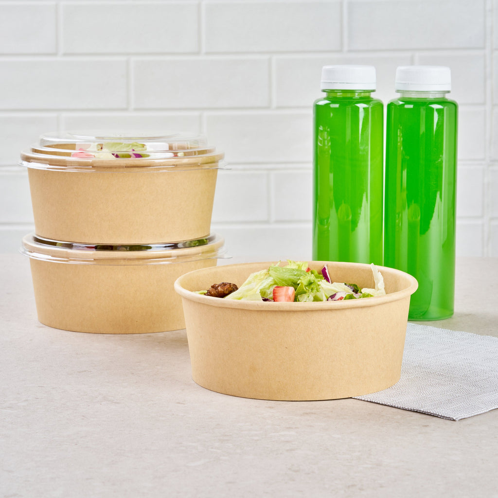 Bio Tek 25 oz Round Kraft Paper Take Out Container - 6" x 6" x 2 1/2" - 200 count box