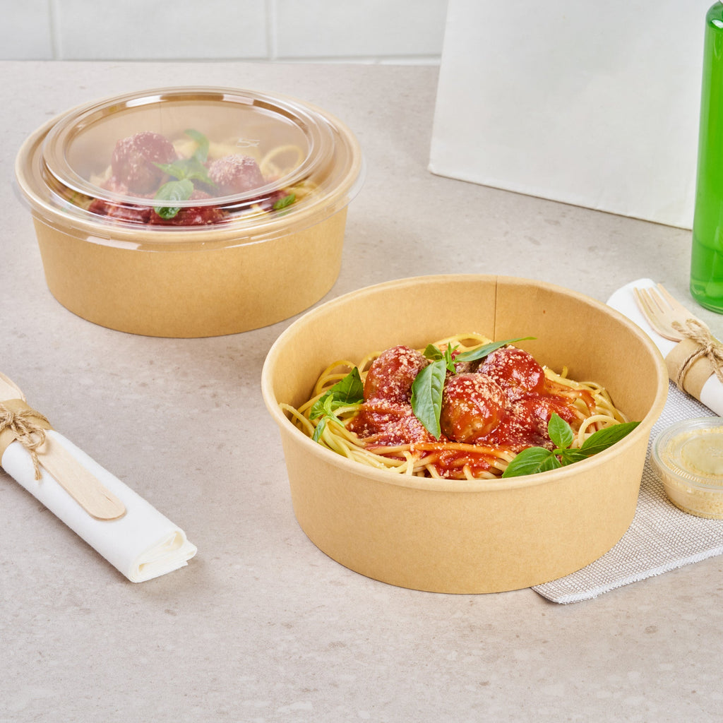 Bio Tek 44 oz Round Kraft Paper Take Out Container - 7 1/4" x 7 1/4" x 2 1/2" - 200 count box