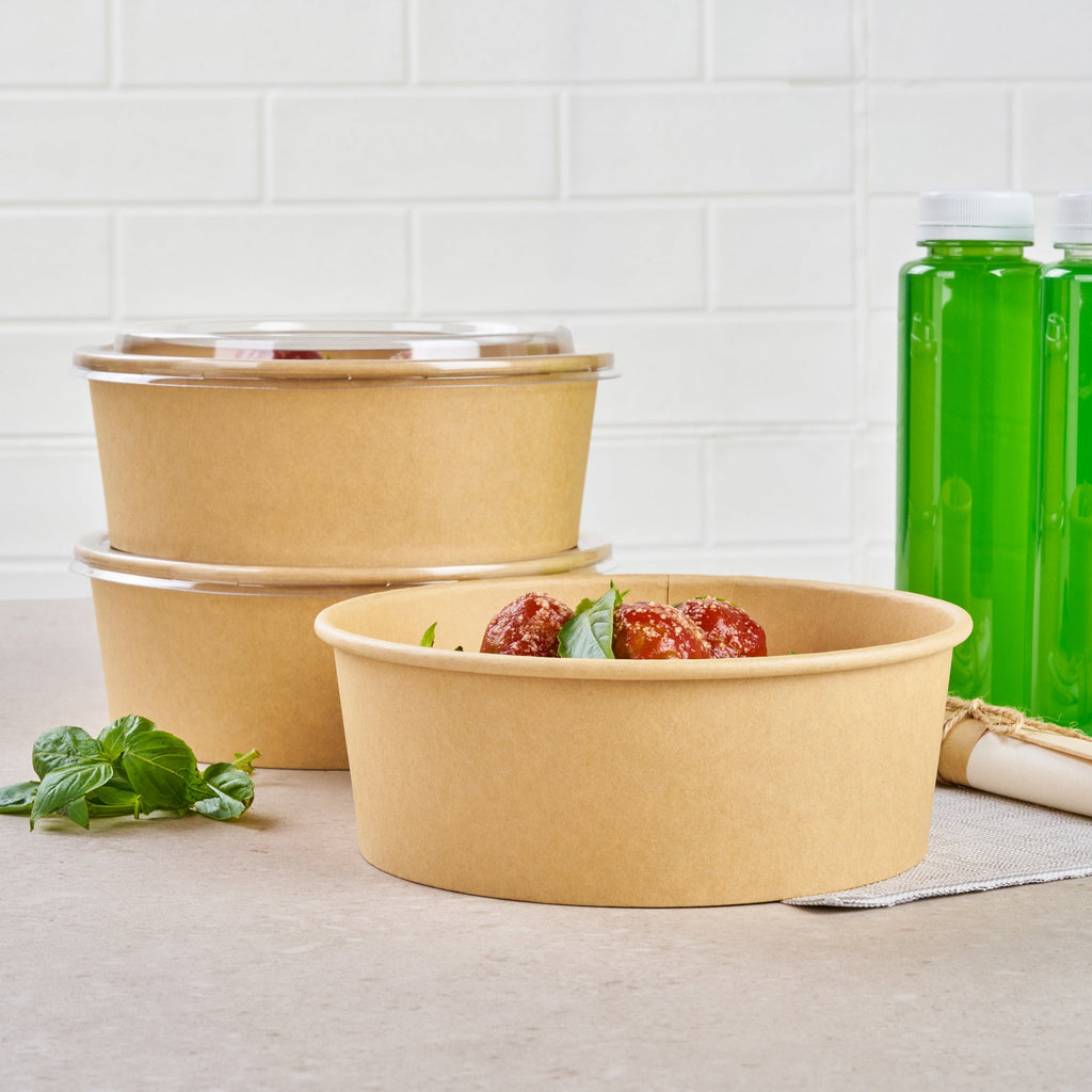 Bio Tek 44 oz Round Kraft Paper Take Out Container - 7 1/4" x 7 1/4" x 2 1/2" - 200 count box