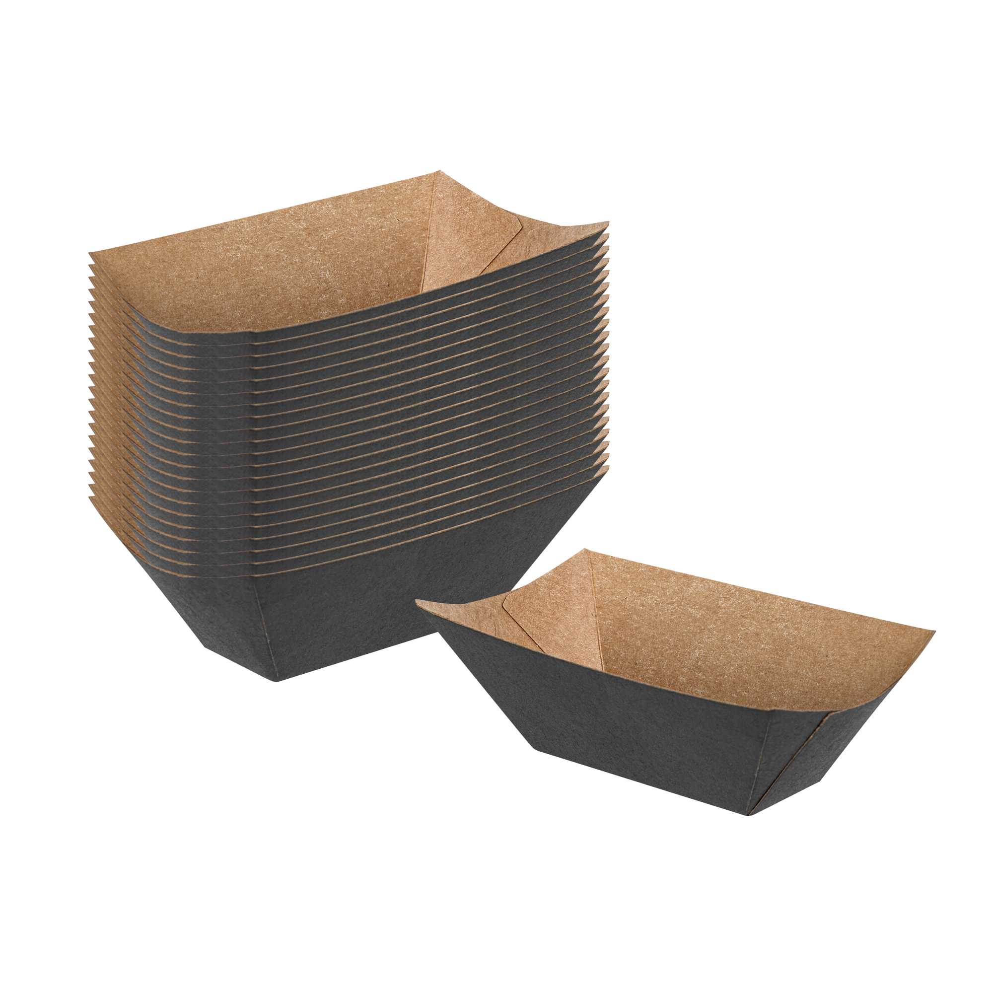 Bio Tek 2 oz Black Paper Food Tray / Boat - 3 1/4" x 2 1/4" x 1 1/4" - 50 count box