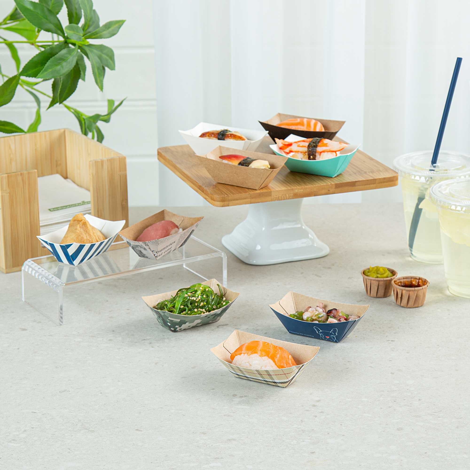 Bio Tek 2 oz Black Paper Food Tray / Boat - 3 1/4" x 2 1/4" x 1 1/4" - 50 count box