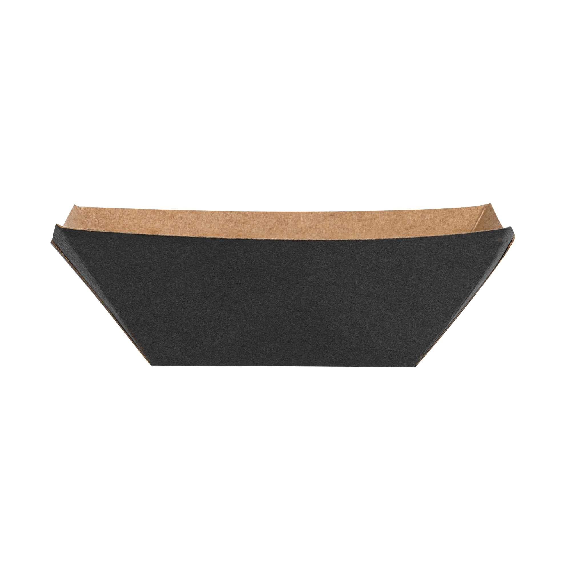 Bio Tek 2 oz Black Paper Food Tray / Boat - 3 1/4" x 2 1/4" x 1 1/4" - 400 count box