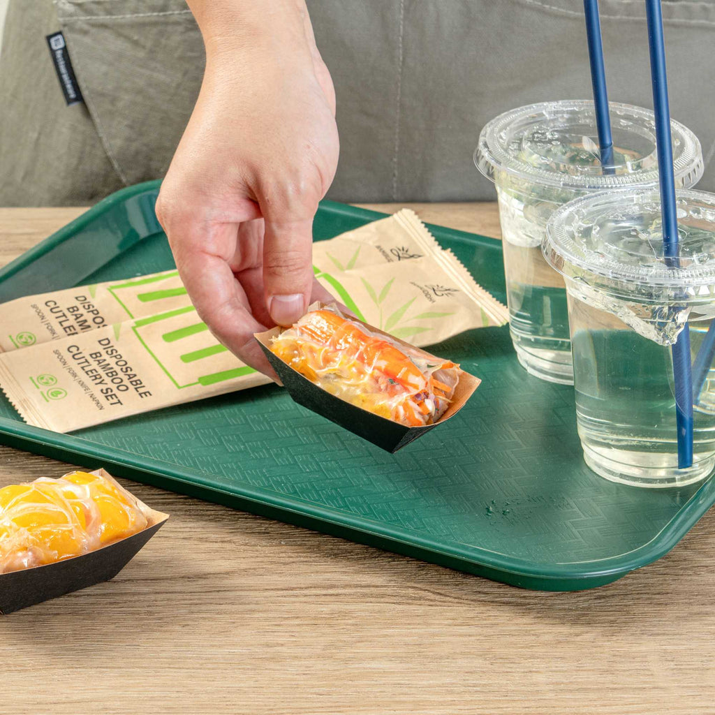 Bio Tek 2 oz Black Paper Food Tray / Boat - 3 1/4" x 2 1/4" x 1 1/4" - 400 count box